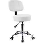 Tabouret roulant avec dossier sur roulettes r�glable en hauteur ? simili cuir blanc ? capacit� 135 kg ...