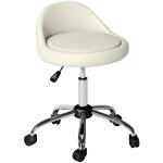 Tabouret roulant r�glable en hauteur, si�ge pivotant en cuir synth�tique blanc