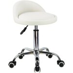 Tabouret � roulettes de bureau r�glable 46 - 62cm ? cuir synth�tique blanc ? assise �tanche et facile ...