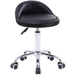Tabouret � roulettes de bureau r�glable 46 - 62cm ? assise en cuir synth�tique noir ? 5 roulettes de ...
