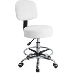 Tabouret � roulettes avec dossier hauteur r�glable convient pour bureau d'affaires - cuir pu blanc - ...