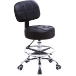 Tabouret � roulettes r�glable en hauteur ? cuir pu noir ? dossier ergonomique ? capacit� 135kg ? 360� ...