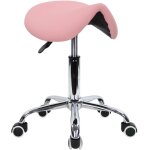 Tabouret selle de cheval � roulettes r�glable 45 - 61 cm ? cuir pu rose ? rotation 360� ? capacit� 135 ...