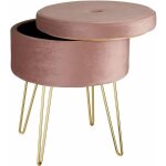 Helloshop26 - tabouret sige pouf avec coffre de rangement table basse aspect velours rose