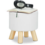 Tabouret similicuir 4 pieds bois pouf d�co d�coration rembourr� rond assise hxd 30 x 30 cm, blanc - relaxdays ...