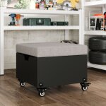 Tabouret de travail tabouret rembourr� r�glable en hauteur, noir + gris, mdf, 40 � 40 � 35, 1 cm