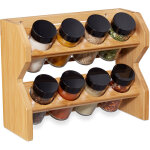 Tagère à épices bambou, 8 pots verre, présentoir à épices, organiseur 2 étages, rangement, nature - relaxdays ... Tagère à épices bambou, 8 pots verre, présentoir à épices, organiseur 2 étages, rangement, nature - relaxdays ...