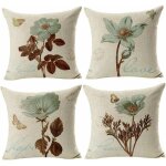 Taie d'oreiller, lot de 4 en coton et lin housse de coussin carr� pour lit voiture de la maison canap� ...