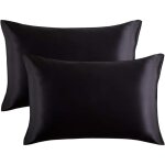 Taie d'oreiller satin soyeux lot de 2 housse coussin fermeture par enveloppe anti abeille anti ride pour ...