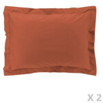 Taie d?oreiller volant plat ? 50 x 70 cm ? percale unie 78 fils ? point bourdon ? terracotta