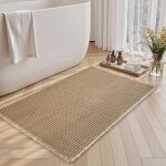 Tapis de bain bicolore gaufr� ? 46�77 cm, super absorbant, antid�rapant, lavable machine (marron / blanc) ...