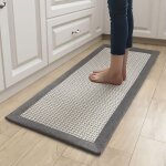 Tapis de cuisine, devant evier, antid�rapant, tapis lavable en machine coton et lin absorbant gris(50x ...