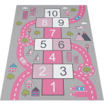 Tapis pour enfant chambre d'enfant, tapis de jeu motif rues, marelle, rose 80x150 cm - paco home