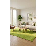 Tapis gabbeh - softy - erased - uni - 90x60cm, rectangular - 100% laine vierge - tiss� � la main - vert ...