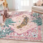 Tapis hippie, tapis boh�me rose tropical en fausse laine 6090cm, adapt� � la salle de bain, � la cuisine, ...