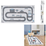 Tapis motif circuit auto pour enfant - blanc / gris - 140 x 70 cm - livraison gratuite