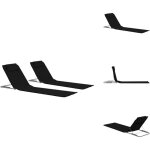 Tapis de plage pliables 2 pcs acier et tissu noir - chaise longue pliable - transats de jardin - mobilier ...