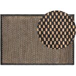 Tapis rectangulaire beige et noir en cuir patchwork avec motif � damier pour int�rieur au style moderne ...