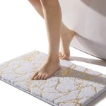 Tapis de salle de bain en marbre blanc et dor�, d�coratif, antid�rapant, super absorbant, en peluche, ...
