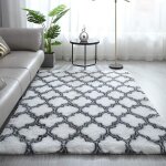 Freosen - tapis salon shaggy 160x230cm blanc avec motif - descente de lit tapis poils longs tapis doux ...