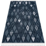 Tapis sevilla y499b treillis, diamants bleu franges berbre marocain shaggy blue 140x190 cm