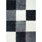 Tapis shaggy poils longs motifs carreaux (noir / gris / blanc - 80x150cm)