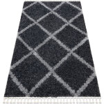 Tapis union 3482 treillis gris franges berbre marocain shaggy grey 120x170 cm
