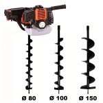 Tarière thermique 52 cm3 - 3 cv + lot de 3 mèches (80, 100 et 150 mm) Tarière thermique 52 cm3 - 3 cv + lot de 3 mèches (80, 100 et 150 mm)