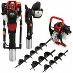 Tari�re thermique 52cc foreuse � essence 3 forets 82cm avec � 102, 152, 200 mm & enfonce poteaux 38cc ...