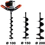 Gt garden - tari�re thermique 52 cm3, 3 cv + lot de 3 m�ches (100, 150 et 200 mm)