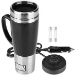 Tasse chauffante lectrique en acier inoxydable pour voiture, tasse  caf, th, tasse noire pour voyage ...