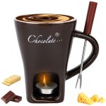 Tasse fondue chocolat avec fourchette et bougies chauffe - plat, tasse fondante douce en chocolat ensemble ...