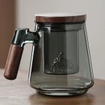 [jamais utilis�] tasse � th� en verre avec couvercle et passoire, 500 ml, grande tasse � th� avec anse ...