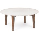 Table basse ronde 75x32 cm en marbre blanc et manguier - klessi