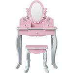 Teamson kids - coiffeuse en bois rapunzel avec tabouret pour enfants, rose et gris
