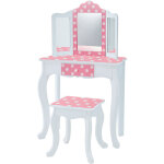Teamson kids coiffeuse enfant gisele polka dot avec tabouret, design lgant blanc / rose