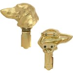 Teckel  poil court - broche avec clip, porte - numro de dpart plaqu or, badge lgant pour une exposition ...