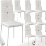 Tectake - lot de 8 chaises avec strass avec rev�tement en cuir synth�tique blanc