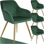 Tectake - ensemble de 4 chaises rembourr�es aspect velours vert fonc� / or