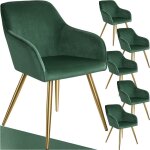 Tectake - ensemble de 6 chaises rembourr�es aspect velours vert fonc� / or