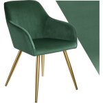 Tectake - chaise rembourre aspect velours dossier ergonomique vert fonc / or