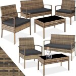 Tectake - salon de jardin pour 4 personnes avec plateau en verre de scurit avec cadres fins