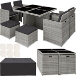 Salon de jardin avec cadre en aluminium avec plateaux en verre de scurit 2 sets de housses, pliable, ...
