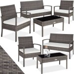 Tectake - salon de jardin pour 4 personnes avec plateau en verre de scurit avec cadres fins