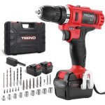 Teeno 21v cordless drill driver - complete kit with 2 x 1. 5ah batteries, 41 accessories - 42 nm, 2 speeds, ...