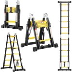 Teeno Échelle télescopique en aluminium 3. 8 m (1. 9 + 1. 9), escabeau 2x6 marches pliable professionnel ... Teeno Échelle télescopique en aluminium 3. 8 m (1. 9 + 1. 9), escabeau 2x6 marches pliable professionnel ...