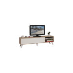 Temahome - meuble tv pieds inclins 1 abattant chne et blanc - storan