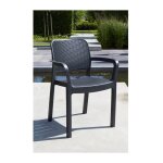Lots de 6 fauteuils monoblocs coloris graphite - empilables en resine de synthese - imitation rotin tresse ... Lots de 6 fauteuils monoblocs coloris graphite - empilables en resine de synthese - imitation rotin tresse ...