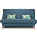 Les tendances - banquette clic clac bultex - tissu taupe + coussins deco jungle - l193 x p95 x h