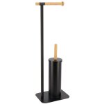 Brosse wc avec support et drouleur papier toilette en mtal noir et bambou h 69. 5 cm tendance